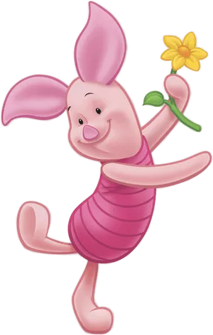 Happy Pigletwith Flower PNG Image