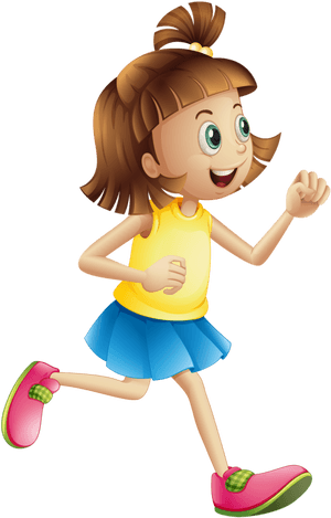 Happy Running Girl Cartoon PNG with transparent background
