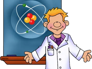 Happy Scientist Cartoon Atom Background PNG Image