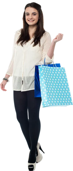 Happy Shopper Fashion Model PNG Image