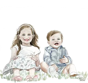 Happy Siblings Sitting Together PNG Image