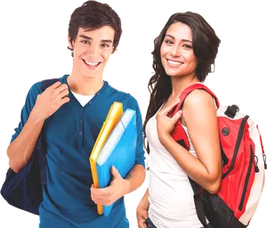 Happy Studentswith Booksand Backpacks.png PNG Image