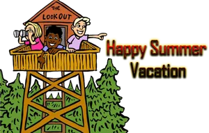 Happy Summer Vacation Lookout Tower PNG Image