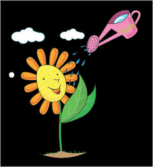Happy Sunflower Being Watered PNG with transparent background