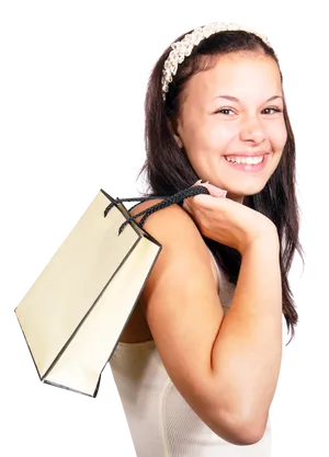 Happy Teen Girl Shopping Bag PNG Image