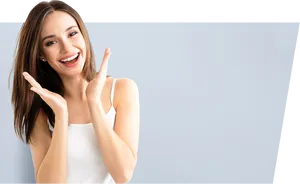 Happy Woman White Tank Top Gesture PNG Image