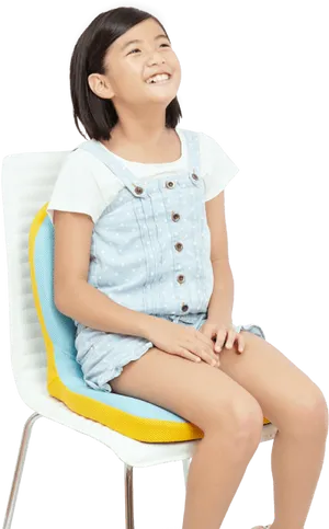 Happy Young Girl Sittingin Colorful Chair PNG Image