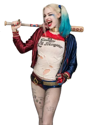 Harley Quinn Baseball Bat Pose PNG Image