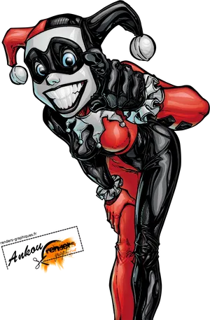 Harley Quinn Classic Costume Artwork PNG Image