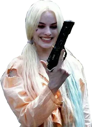 Harley Quinn Smiling With Gun PNG Image