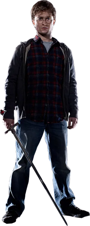 Harry Potter Standing With Wand PNG Image