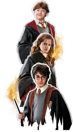 Harry Potter Trio Magical Portrait PNG Image