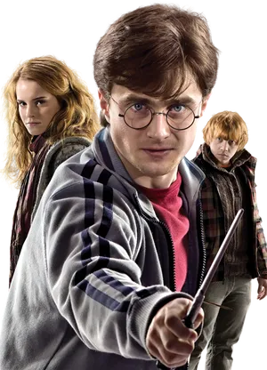 Harry Potterand Friends Readyfor Action PNG Image