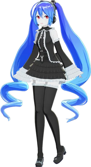 Hatsune Miku Black Dress Blue Hair PNG Image