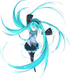 Hatsune Miku Dynamic Pose PNG Image