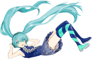 Hatsune Miku Floating Illustration PNG Image