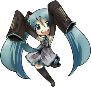 Hatsune Miku Joyful Pose PNG Image