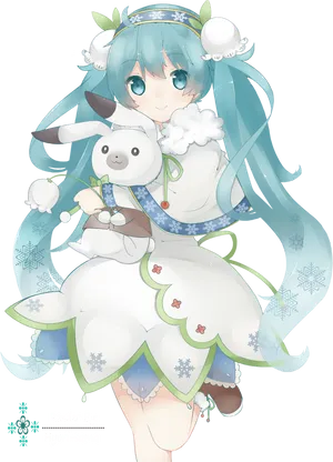 Hatsune_ Miku_ Winter_ Theme_with_ Plushie PNG Image