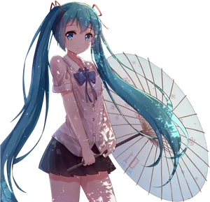 Hatsune Miku With Umbrella Illustration PNG Image