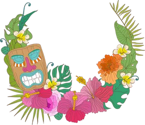 Hawaiian Tikiand Tropical Flowers PNG Image