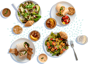 Layout Of Salad Dressings, Salads In Bowls, Wraps On - Salata Catering Salad Bar, HD Png Download PNG image with transparent background