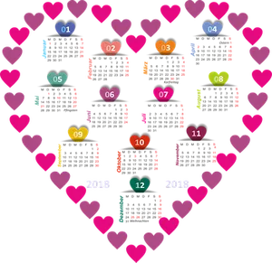 Heart Shaped Calendar2018 PNG Image