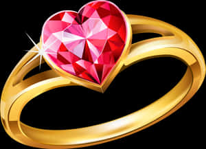 Pink Heart Diamond Gold Wedding Ring With Clipart - Ring Png, Transparent Png PNG image with transparent background