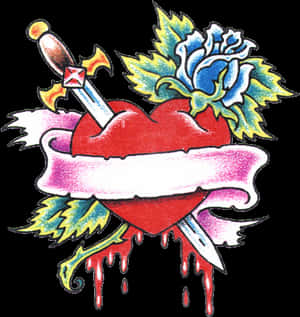 Heartwith Daggerand Flame Tattoo Design PNG image with transparent background