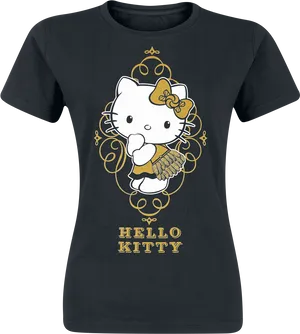 Hello Kitty Golden Ribbon T Shirt Design PNG Image