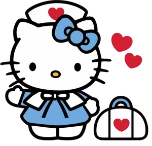 Hello Kitty Nurse With Heartsand Bag PNG Image