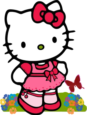 Hello Kitty Pink Dress Butterfly PNG Image