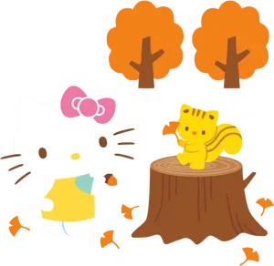 Hello Kittyand Friend Autumn Scene PNG Image