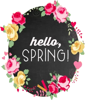 Hello Spring Floral Design PNG Image