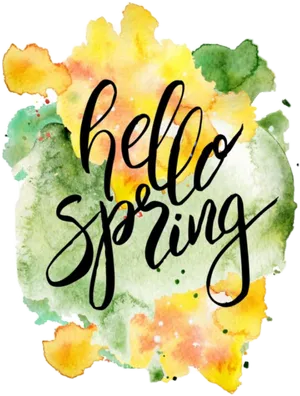 Hello Spring Watercolor Splash PNG Image