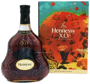 Hennessy X O Cognac Bottleand Artwork PNG Image