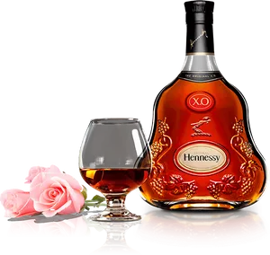 Hennessy X O Cognac Bottleand Glass PNG Image