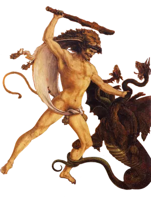 Hercules Battling Hydra Mythology Artwork PNG Image