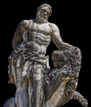 Herculesand Nemean Lion Statue PNG image with transparent background