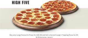 High Five Pepperoni Pizza Promotion PNG Image