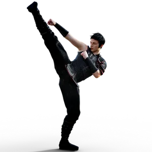 High Kick Warrior Action Pose PNG Image