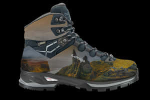 Hiking Bootwith Mountain Print PNG with transparent background