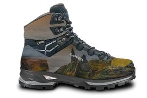 Hiking Bootwith Mountain Print PNG Image