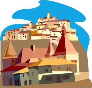 Hilltop_ Village_ Illustration PNG Image