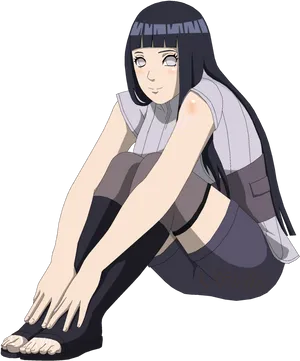 Hinata Hyuga Anime Character Sitting PNG Image