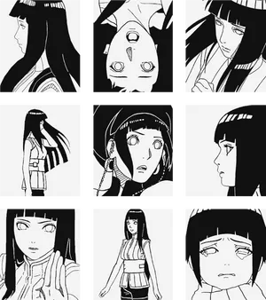 Hinata Hyuga Expressions Collage PNG Image