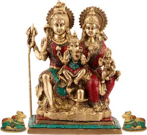 Hindu Deities Ganesh Shiva Parvati Statue PNG Image