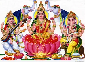 Hindu Deities Lakshmi Saraswati Ganesha PNG Image