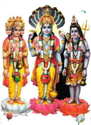 Hindu_ Trimurti_on_ Lotuses PNG Image