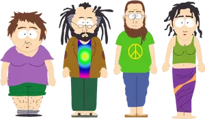 Hippie Character Lineup PNG Image