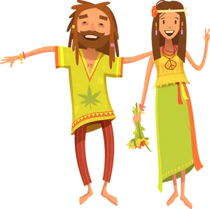 Hippie Couple Cartoon Illustration PNG Image